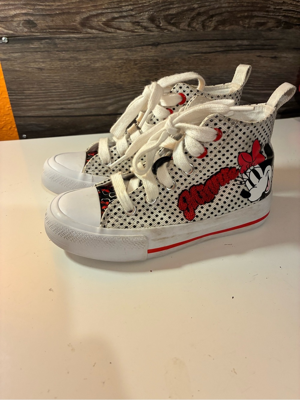 Disney Minnie Mouse White and Red High-Top Sneakers for Kids